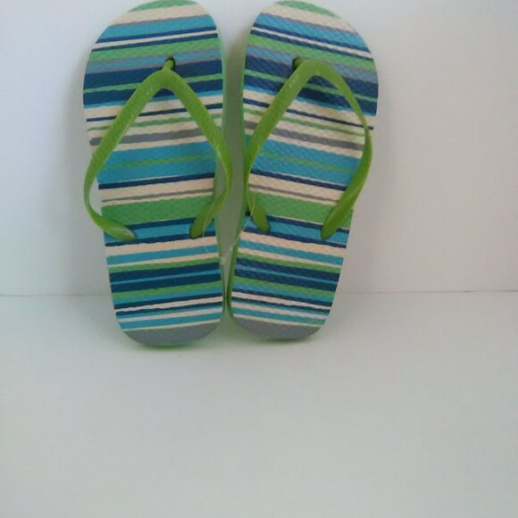 Juncture Kids/Boys Flip Flop Sandals Color Green Blue Stripe Size Large 2/3 NWOT - Picture 4 of 6